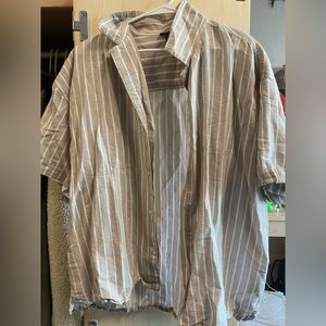 Forever 21 Tan Button-up w/ White Stripes (XL)